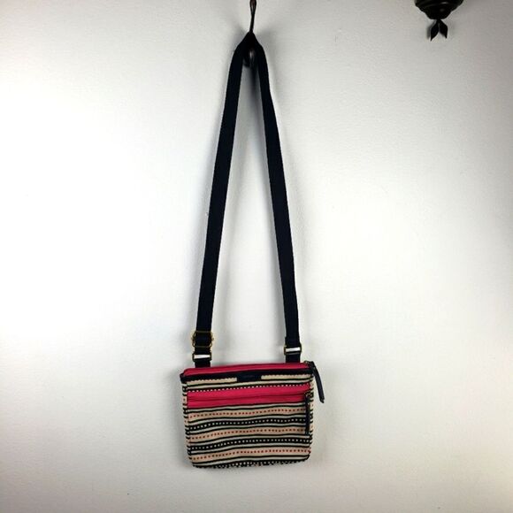 Women's Fossil Boho Pink Black Poka Dot Crossbody Purse - Picture 3 of 10